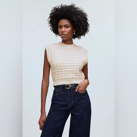 Madewell Sweaters - NEW Madewell Women’s Large Antique Cream Checkered-Stitch Wedge Sweater Vest NWT